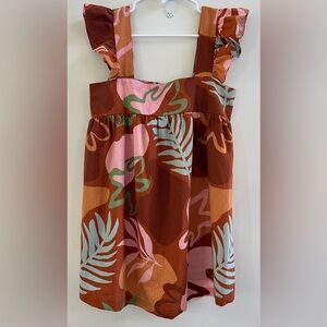 Open Edit Women’s Mini Ruched 
T-Shirt Dress in Brown Rust Floral Print Size:S